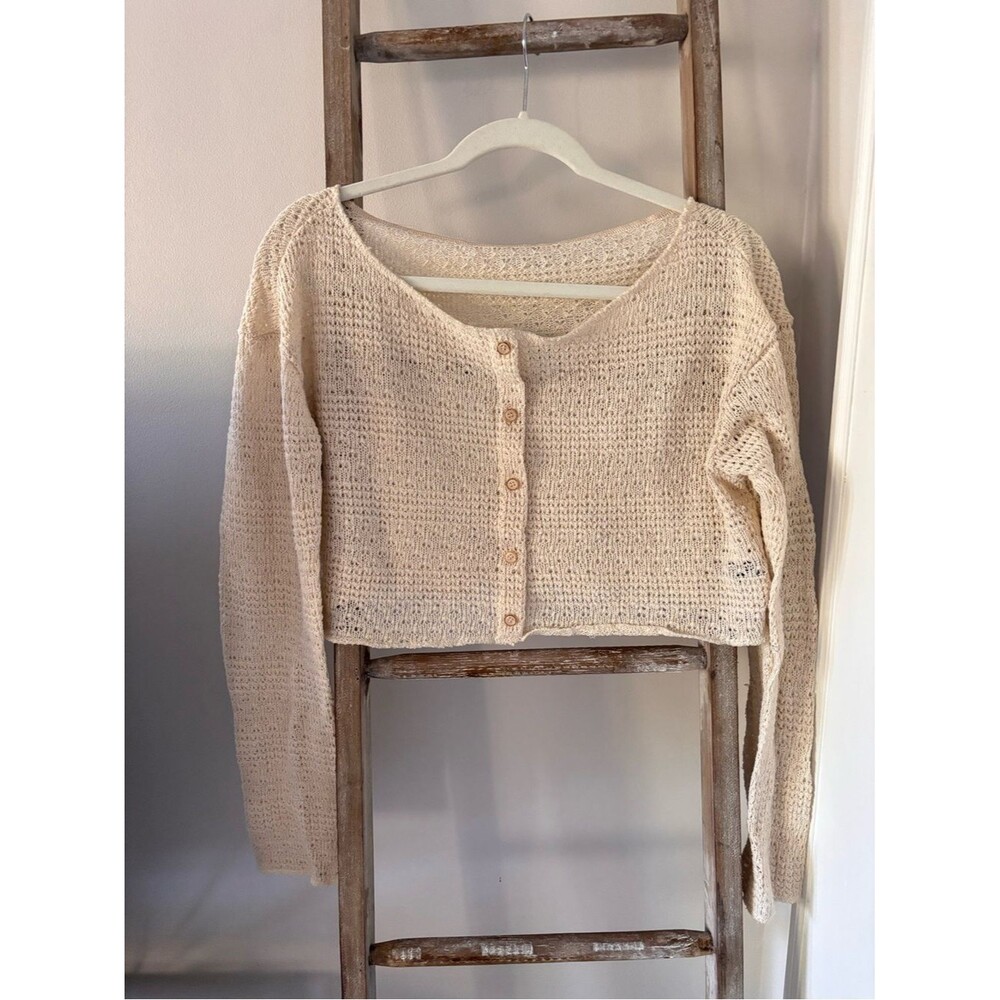 Cream Crocheted Lightweight Cropped Sweater